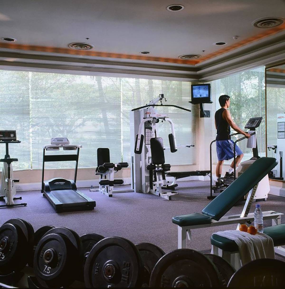 Gym - A well-equipped health and fitness club.