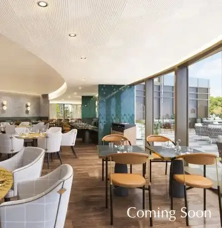 Restaurant area at Dorsett Hotel Canary Wharf London.