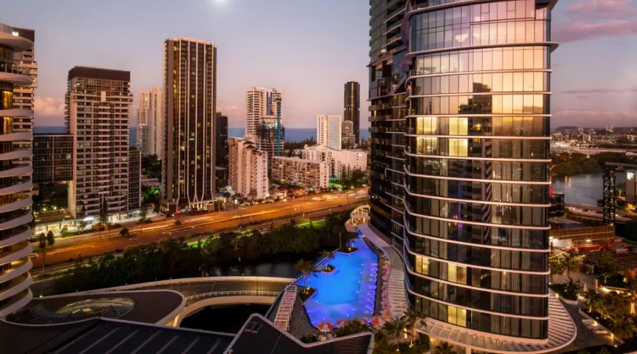 Dorsett Gold Coast exterior at sunset