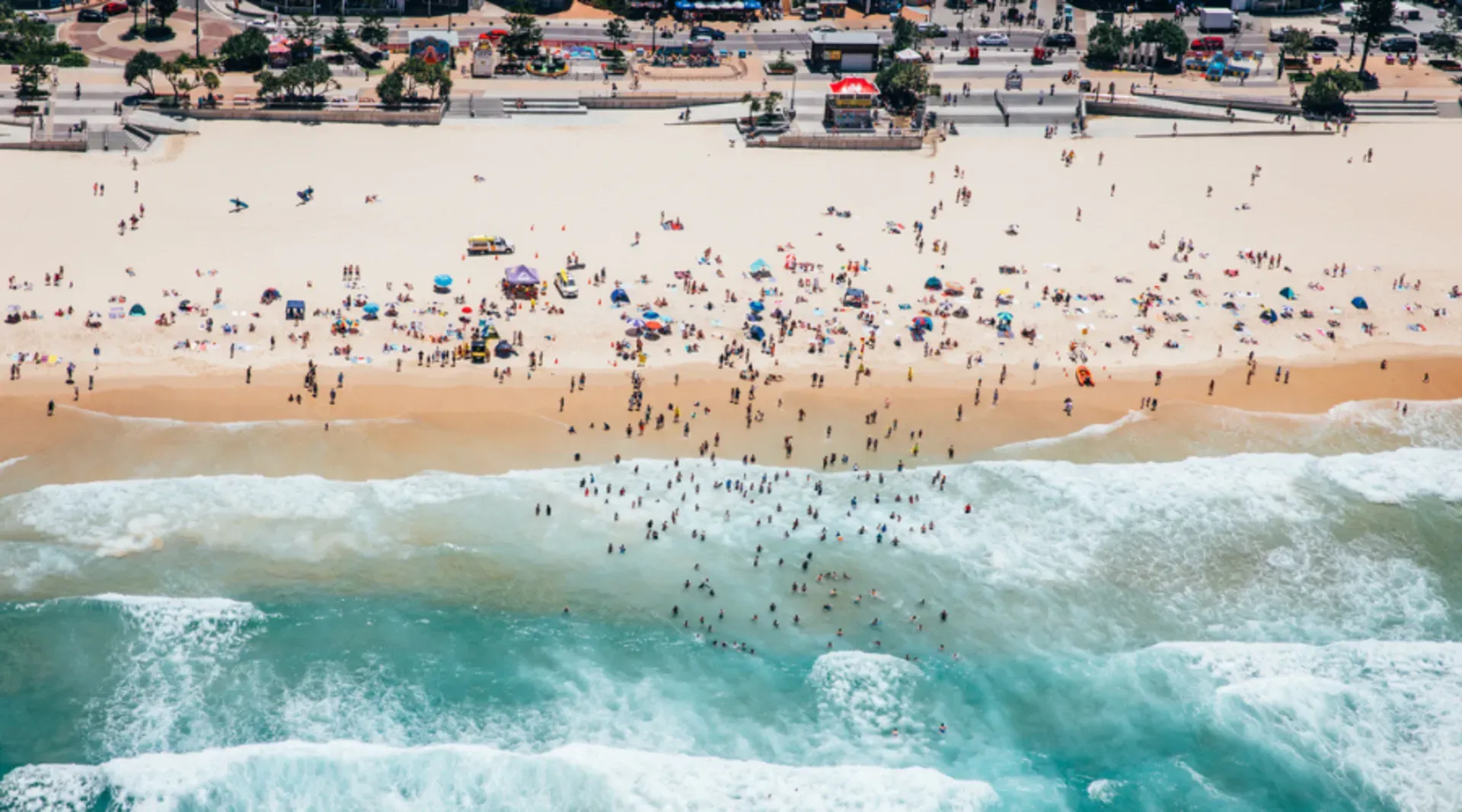 Aerial view of Surfers Paradise Beach with beachgoers