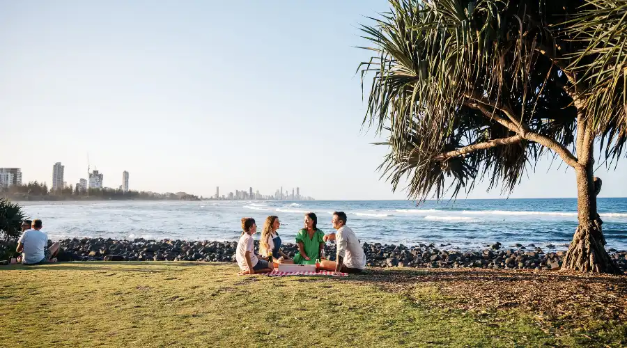 A family enjoying a Christmas Day picnic on Burleigh Hill