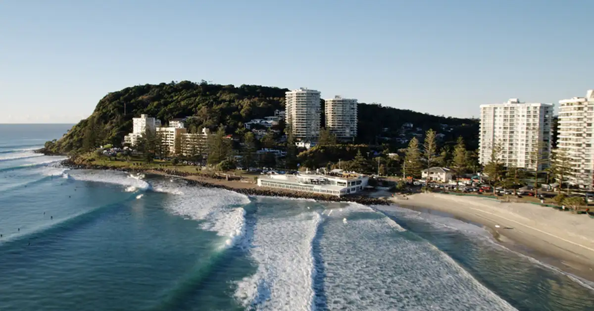 Aerial view of Burleigh Hill and Burleigh Pavillion