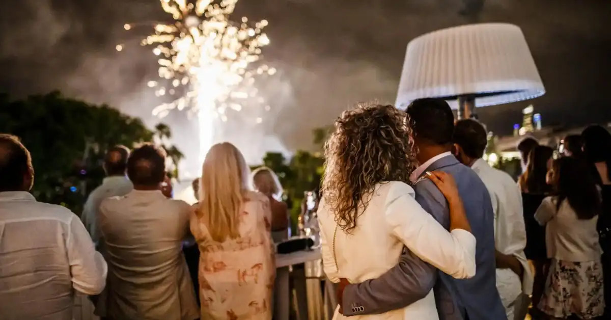 People watch the New Year’s Eve fireworks from The Star Gold Coast