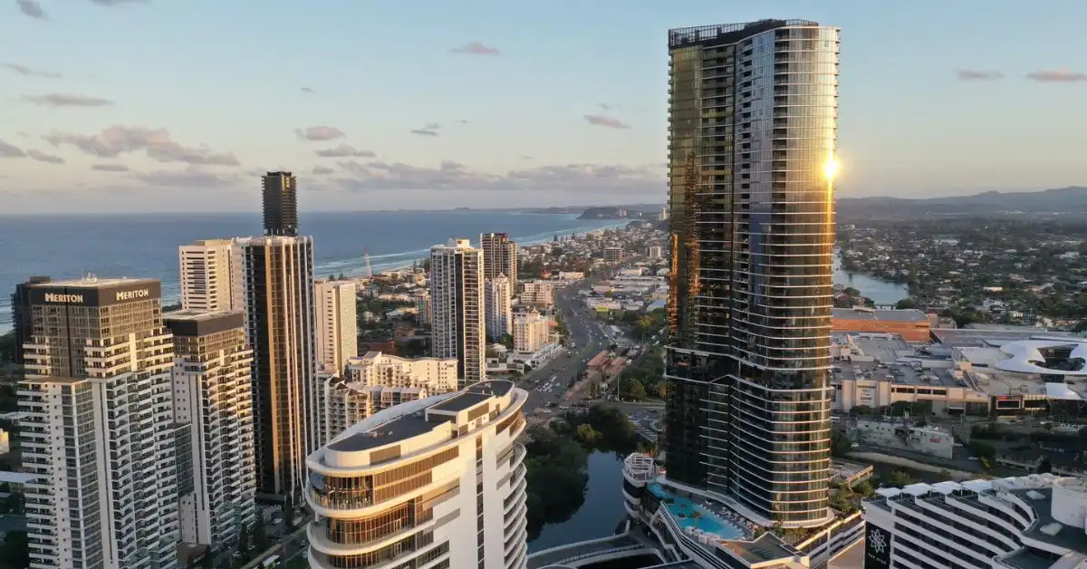 Aerial shot of Dorsett Gold Coast and the Broadbeach Skyline