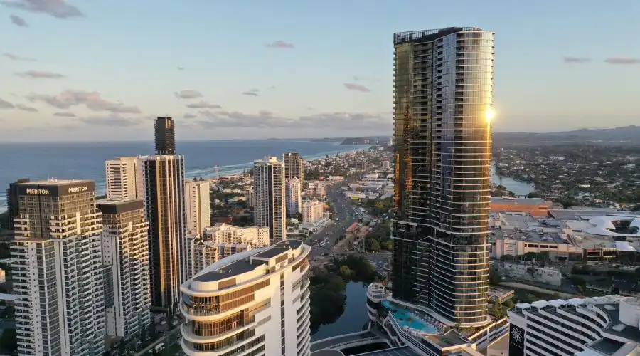 Aerial view of Dorsett Hotel and the Gold Coast Aerial view of Dorsett Hotel and the Gold Coast