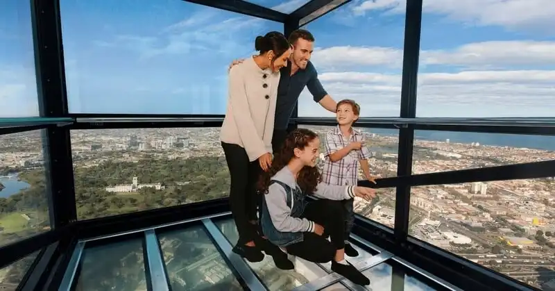 A family in the Melbourne Skydeck observation area A family in the Melbourne Skydeck observation area