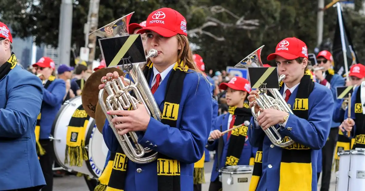 Marching band playing during the AFL Grand Final Parade