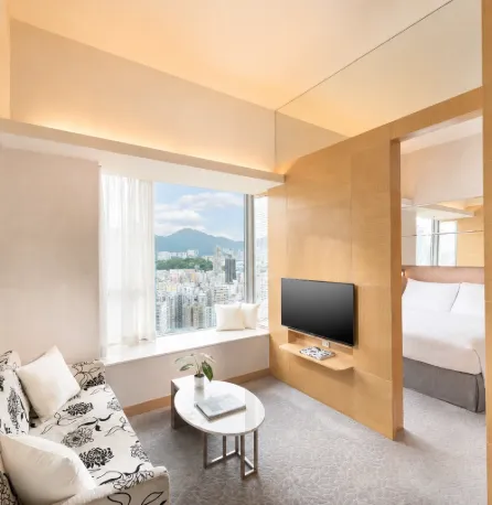 The living area at the Dorsett Mongkok Hotel suite. 