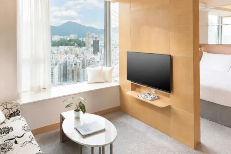 Living area at Dorsett Mongkok Hotel suite.