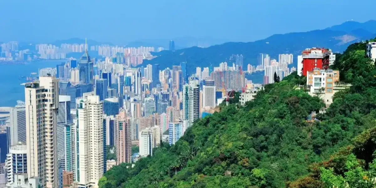 Lung Fu Shan Morning Trail in Hong Kong with panoramic skyline view