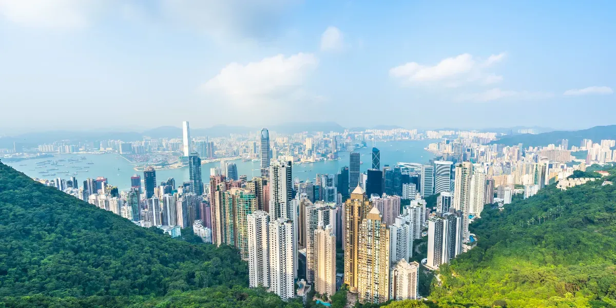 Victoria Peak with panoramic view of Hong Kong skyline and harbour