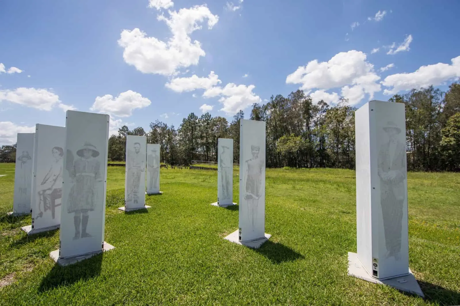 Memorial stones in green field