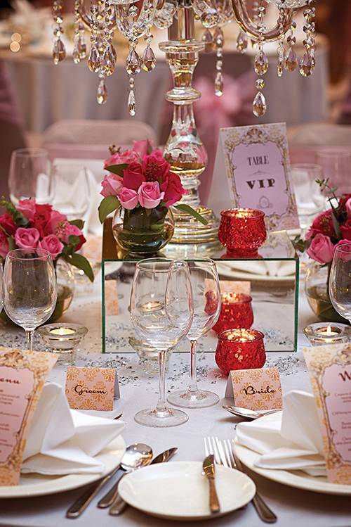 A well-appointed and elegantly decorated Western wedding table set up