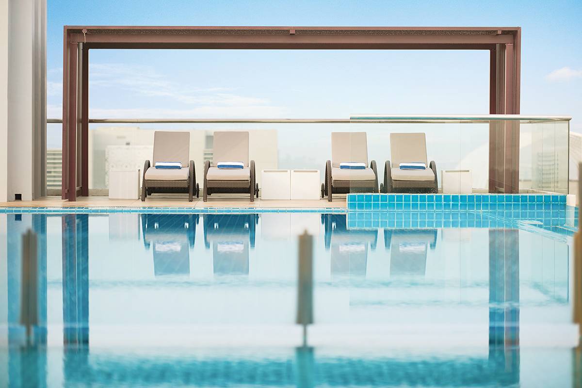 Rooftop Pool Our luxurious rooftop infinity swimming pool with stunning lake view